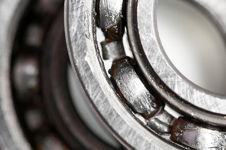 closeup of lubricated ball bearing
