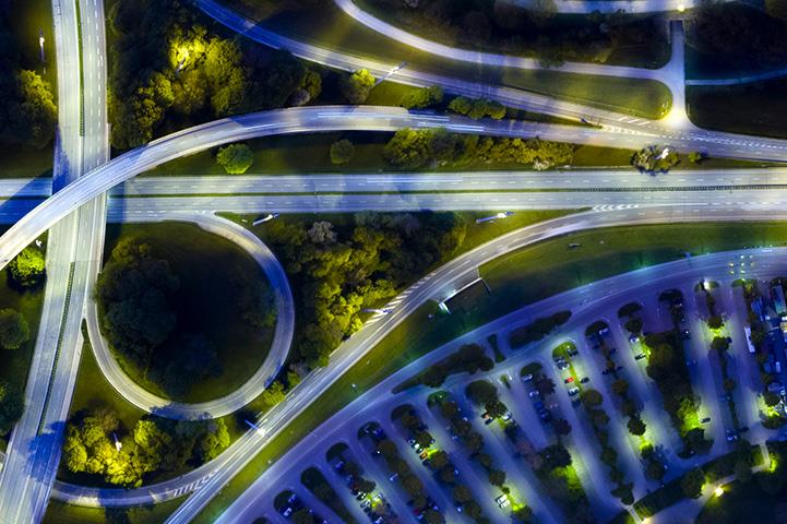 view of highway at night